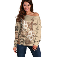 Samoa AIGA Mamanu Siapo Malu Motifs Off Shoulder Sweater LT7 Women Beige - Polynesian Pride