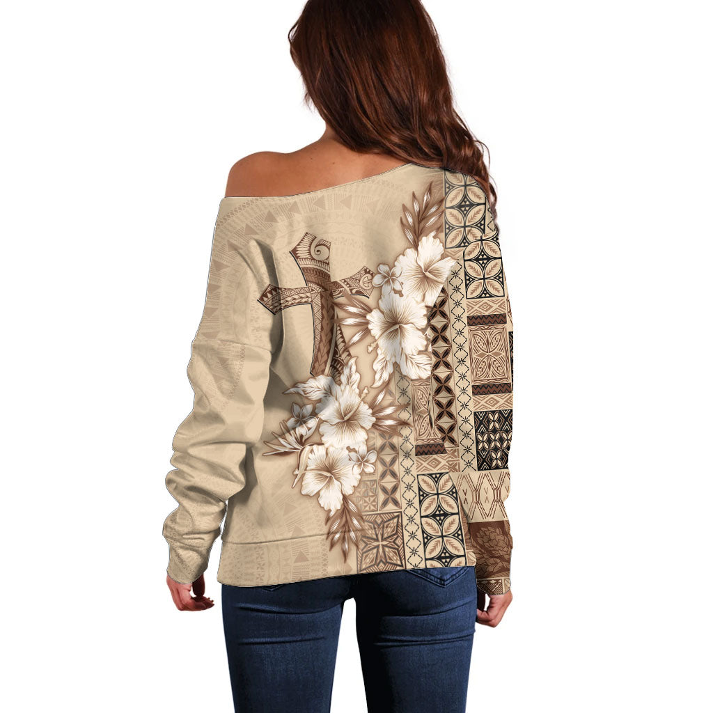 Samoa AIGA Mamanu Siapo Malu Motifs Off Shoulder Sweater LT7 - Polynesian Pride