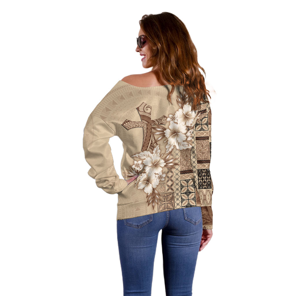Samoa AIGA Mamanu Siapo Malu Motifs Off Shoulder Sweater LT7 - Polynesian Pride
