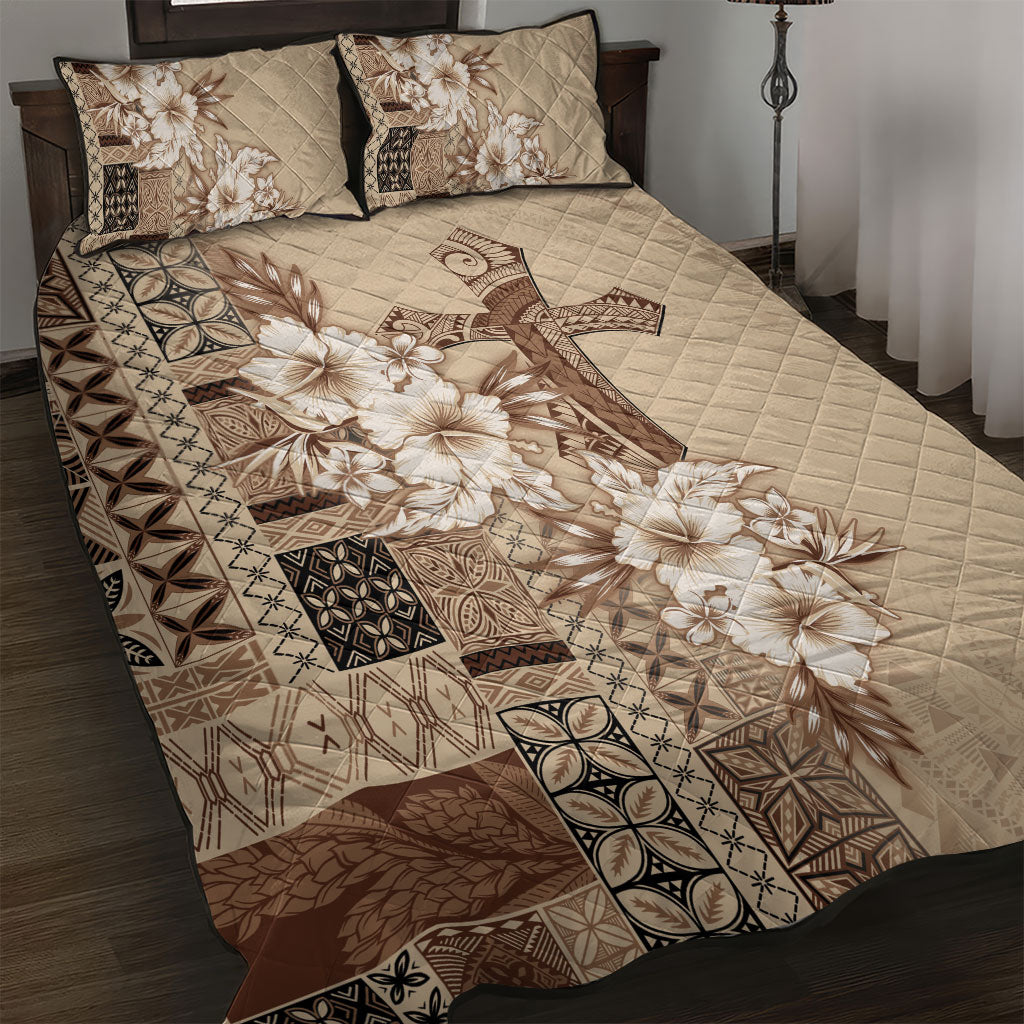 Samoa AIGA Mamanu Siapo Malu Motifs Quilt Bed Set LT7 Beige - Polynesian Pride