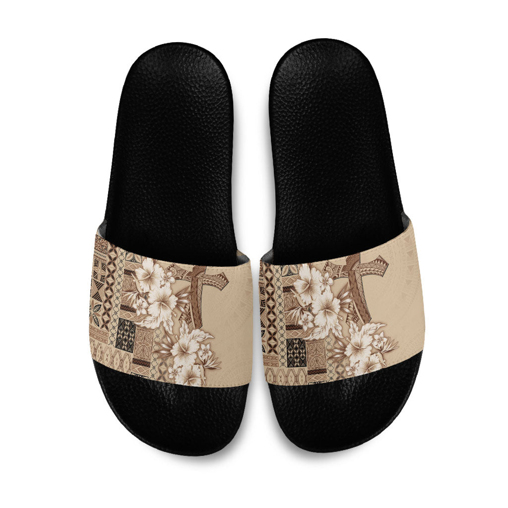 Samoa AIGA Mamanu Siapo Malu Motifs Slide Sandals LT7 Beige - Polynesian Pride