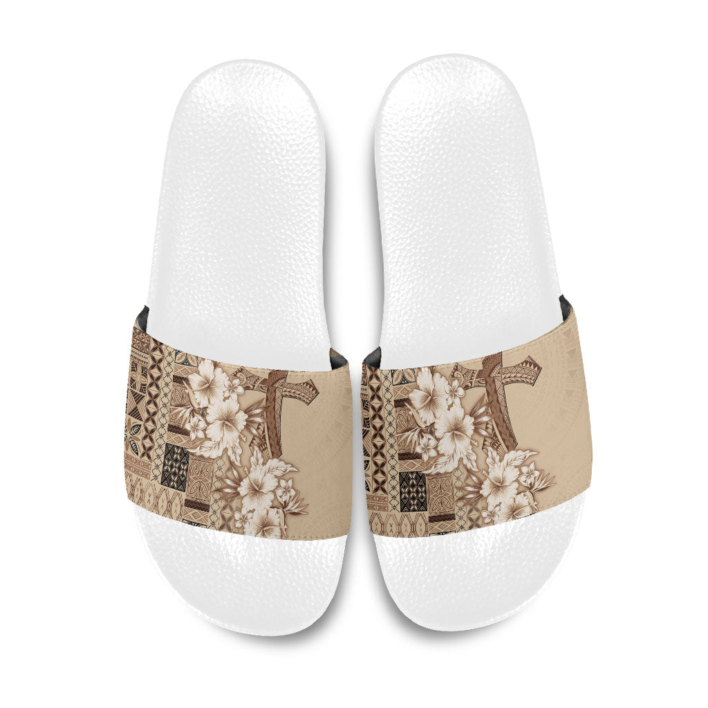 Samoa AIGA Mamanu Siapo Malu Motifs Slide Sandals LT7 Beige - Polynesian Pride