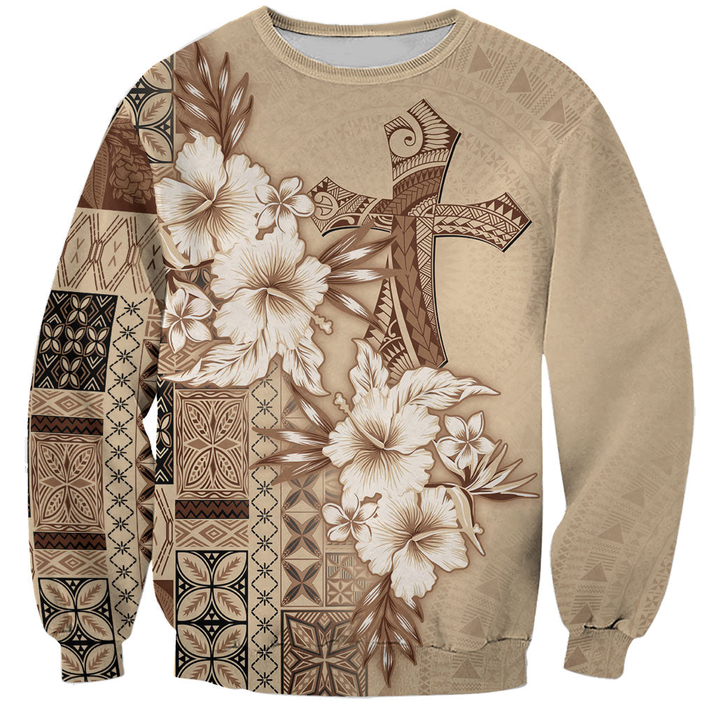 Samoa AIGA Mamanu Siapo Malu Motifs Sweatshirt LT7 Unisex Beige - Polynesian Pride