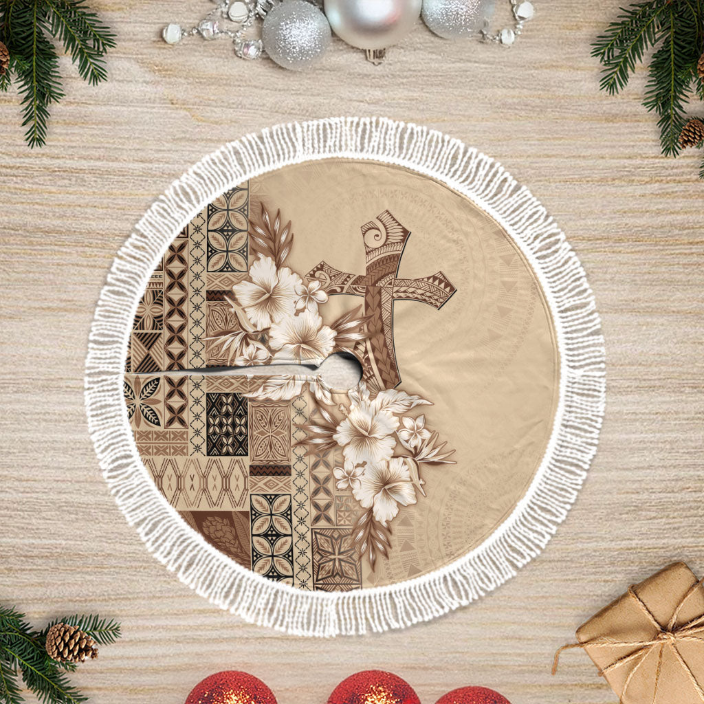 Samoa AIGA Mamanu Siapo Malu Motifs Tree Skirt LT7 Fringed Beige - Polynesian Pride