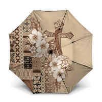 Samoa AIGA Mamanu Siapo Malu Motifs Umbrella LT7 One Size Folded 11.42 inch Opened Diameter 37.4 inch Beige - Polynesian Pride