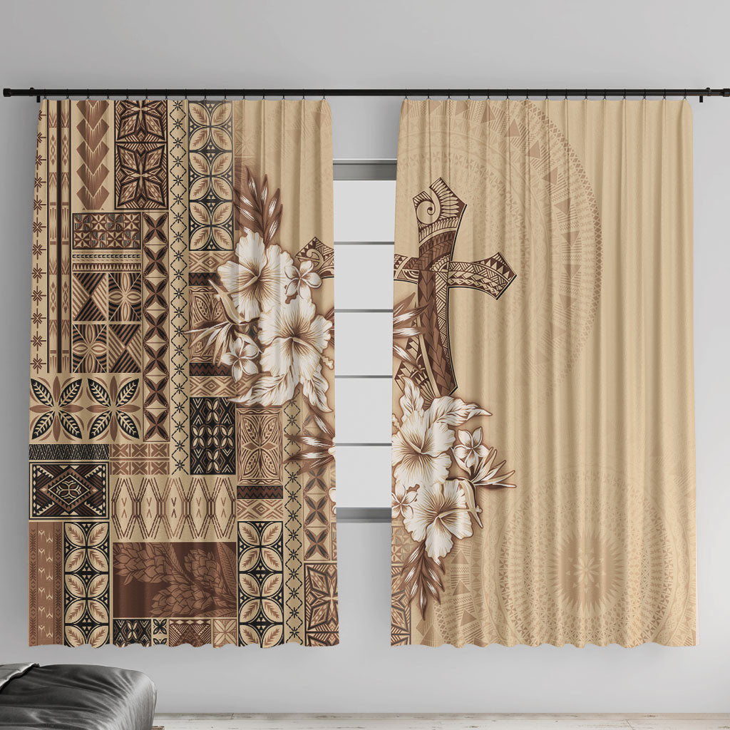 Samoa AIGA Mamanu Siapo Malu Motifs Window Curtain LT7 With Hooks Beige - Polynesian Pride