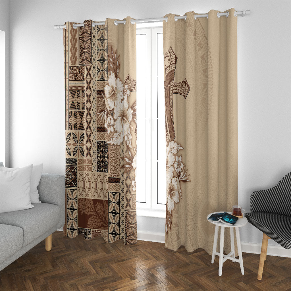 Samoa AIGA Mamanu Siapo Malu Motifs Window Curtain LT7 With Grommets Beige - Polynesian Pride