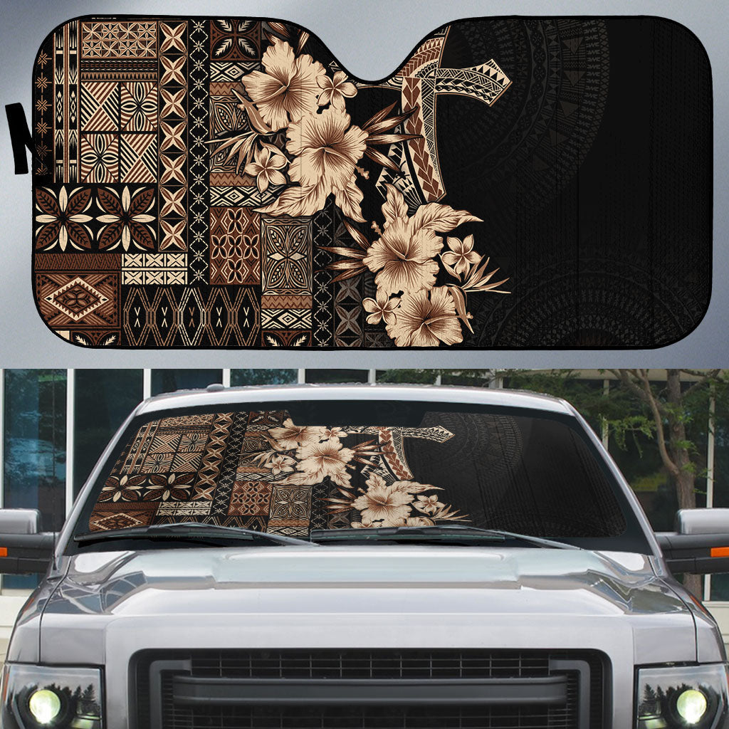 Samoa AIGA Mamanu Siapo Malu Motifs Auto Sun Shade Black Ver LT7 Black - Polynesian Pride