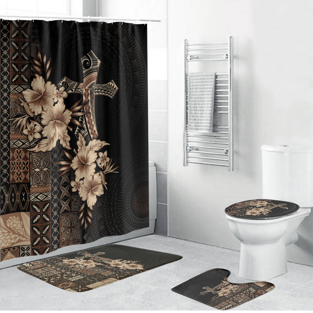 Samoa AIGA Mamanu Siapo Malu Motifs Bathroom Set Black Ver LT7 Bathroom Set (4 pcs) Black - Polynesian Pride