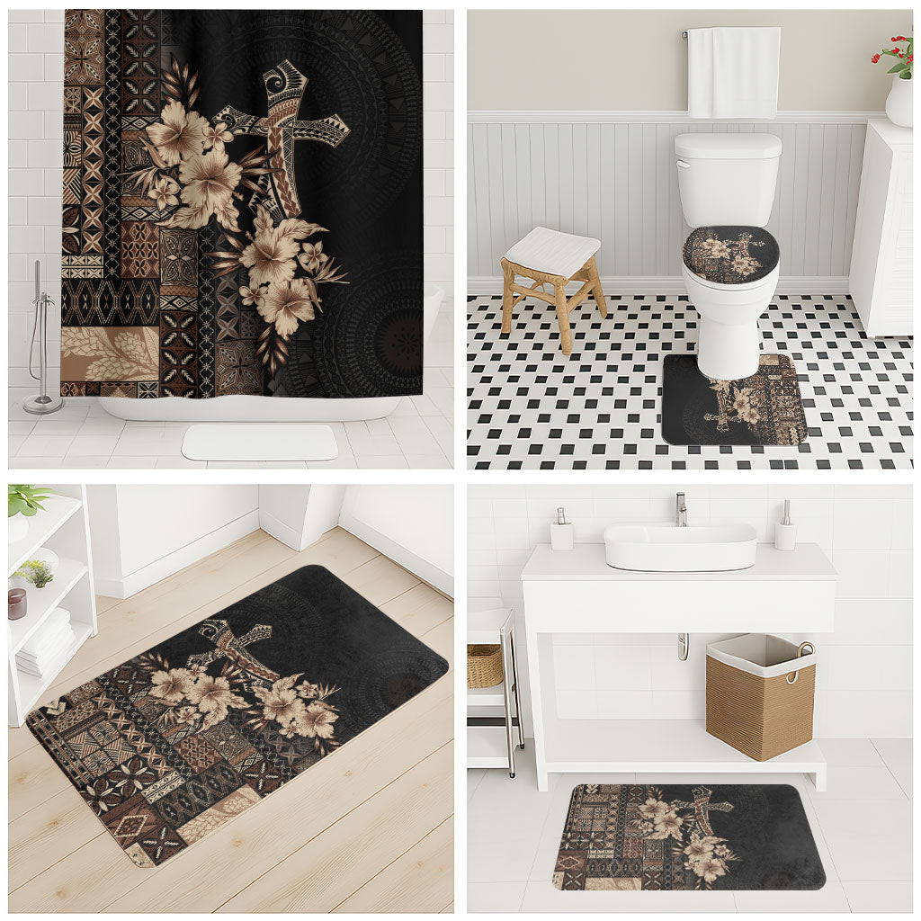 Samoa AIGA Mamanu Siapo Malu Motifs Bathroom Set Black Ver LT7 - Polynesian Pride