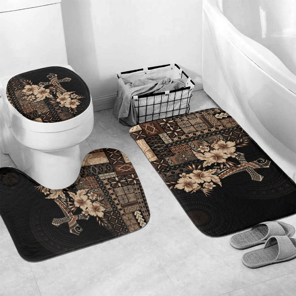 Samoa AIGA Mamanu Siapo Malu Motifs Bathroom Set Black Ver LT7 Mat Set Only (3 pcs) One Size Black - Polynesian Pride