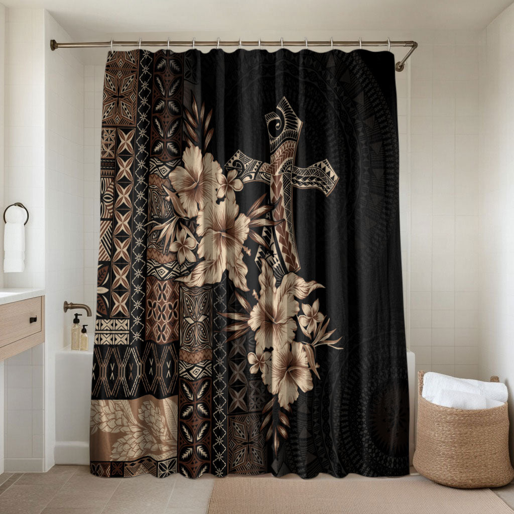 Samoa AIGA Mamanu Siapo Malu Motifs Bathroom Set Black Ver LT7 Shower Curtain Only Black - Polynesian Pride