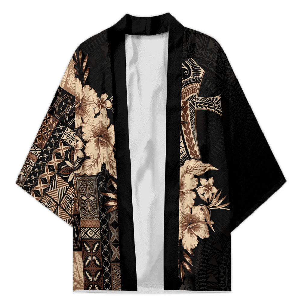Samoa AIGA Mamanu Siapo Malu Motifs Kimono Black Ver LT7 Unisex Black - Polynesian Pride
