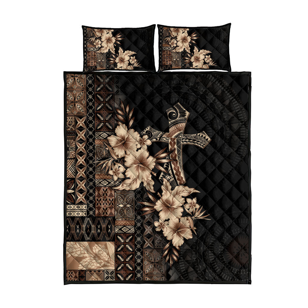 Samoa AIGA Mamanu Siapo Malu Motifs Quilt Bed Set Black Ver LT7 - Polynesian Pride