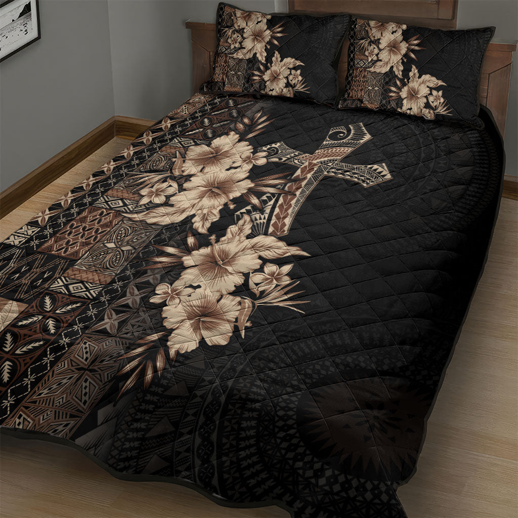 Samoa AIGA Mamanu Siapo Malu Motifs Quilt Bed Set Black Ver LT7 - Polynesian Pride