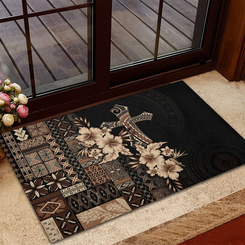 Samoa AIGA Mamanu Siapo Malu Motifs Rubber Doormat Black Ver LT7 - Polynesian Pride