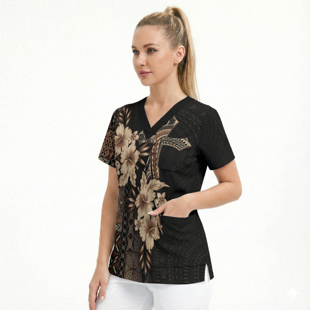 Samoa AIGA Mamanu Siapo Malu Motifs Scrub Top Black Ver LT7 - Polynesian Pride