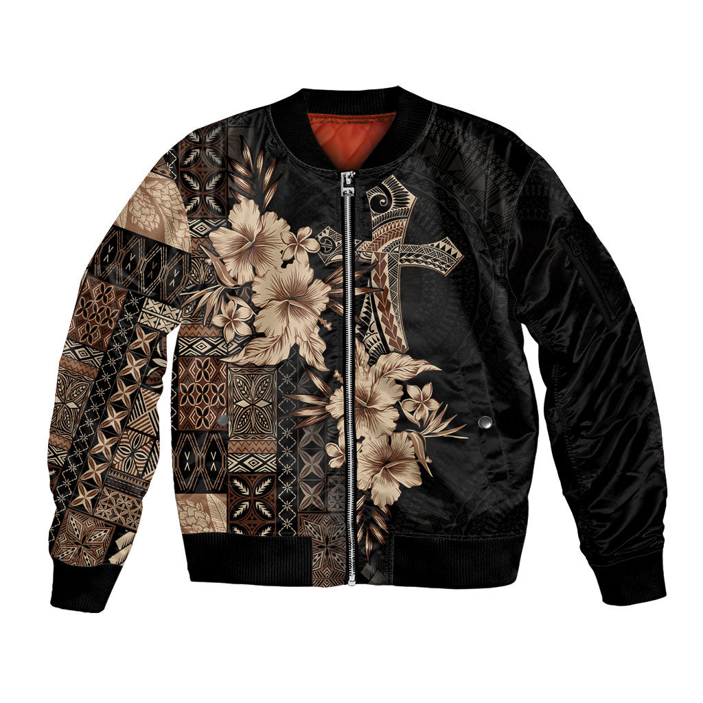 Samoa AIGA Mamanu Siapo Malu Motifs Sleeve Zip Bomber Jacket Black Ver LT7 Unisex Black - Polynesian Pride