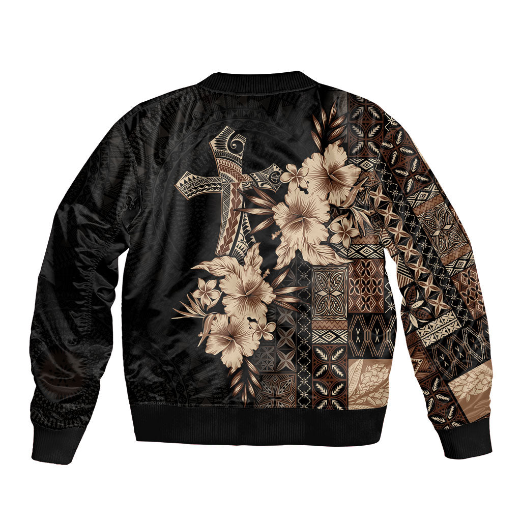 Samoa AIGA Mamanu Siapo Malu Motifs Sleeve Zip Bomber Jacket Black Ver LT7 - Polynesian Pride