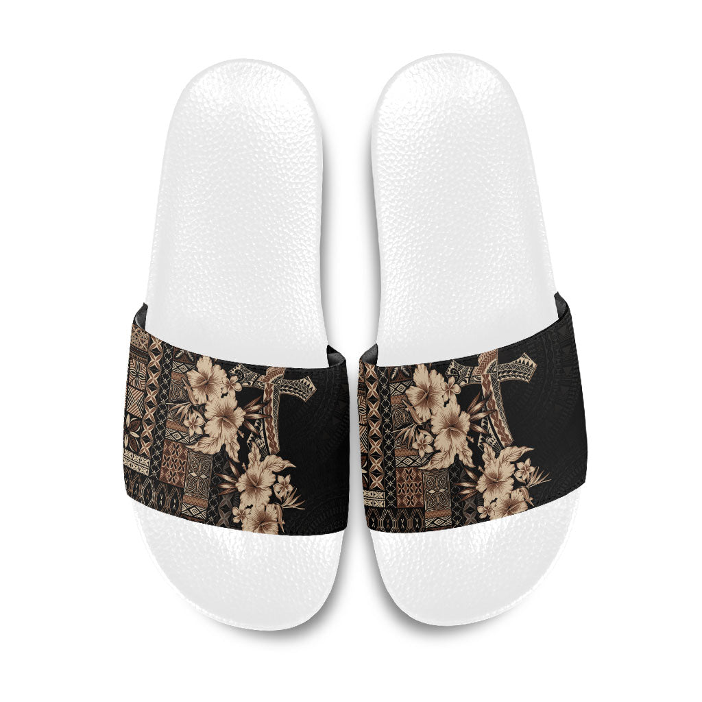 Samoa AIGA Mamanu Siapo Malu Motifs Slide Sandals Black Ver LT7 Black - Polynesian Pride