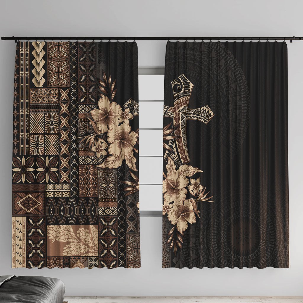 Samoa AIGA Mamanu Siapo Malu Motifs Window Curtain Black Ver LT7 With Hooks Black - Polynesian Pride
