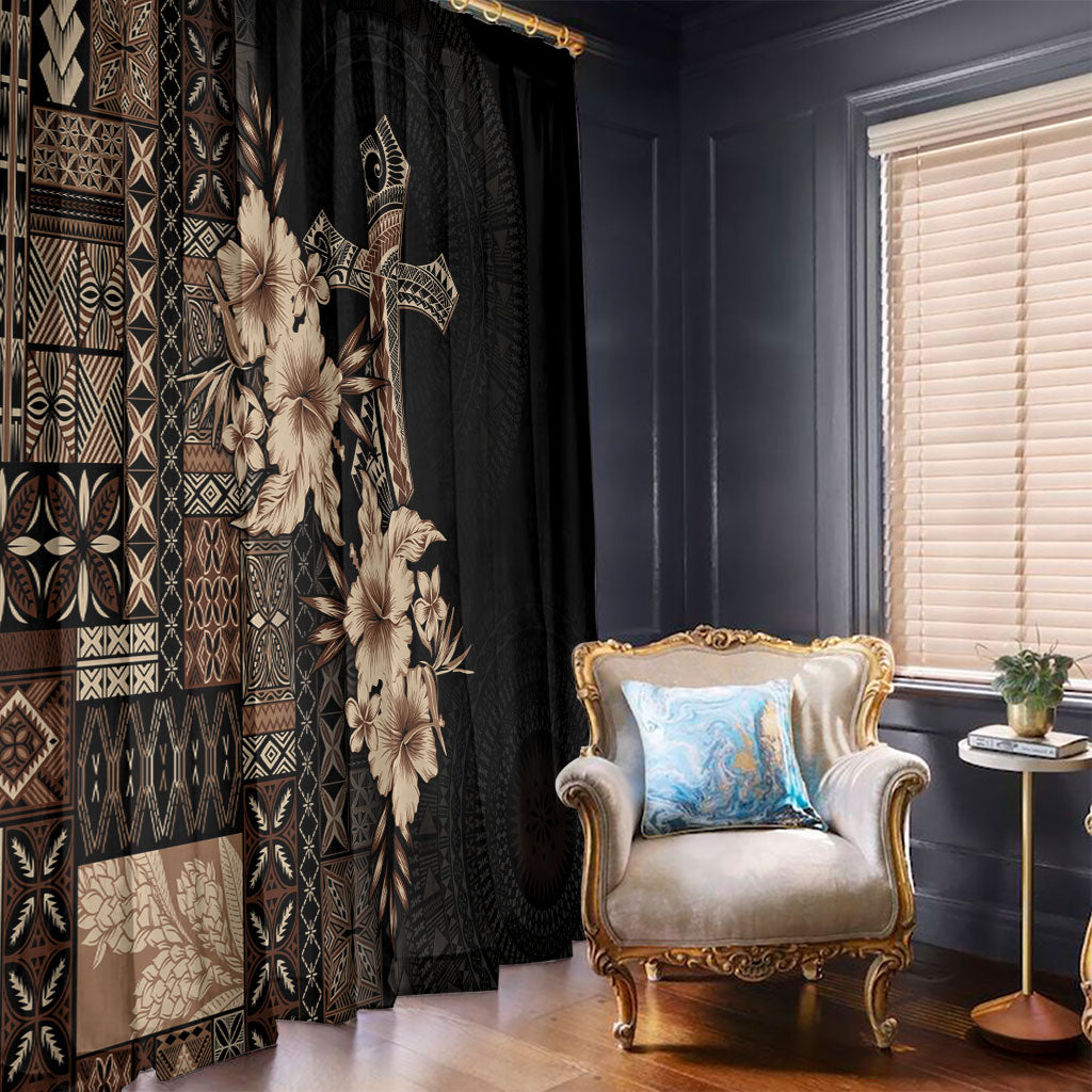 Samoa AIGA Mamanu Siapo Malu Motifs Window Curtain Black Ver LT7 - Polynesian Pride