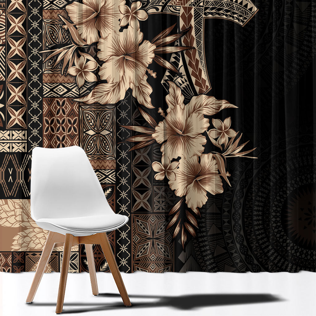 Samoa AIGA Mamanu Siapo Malu Motifs Window Curtain Black Ver LT7 - Polynesian Pride
