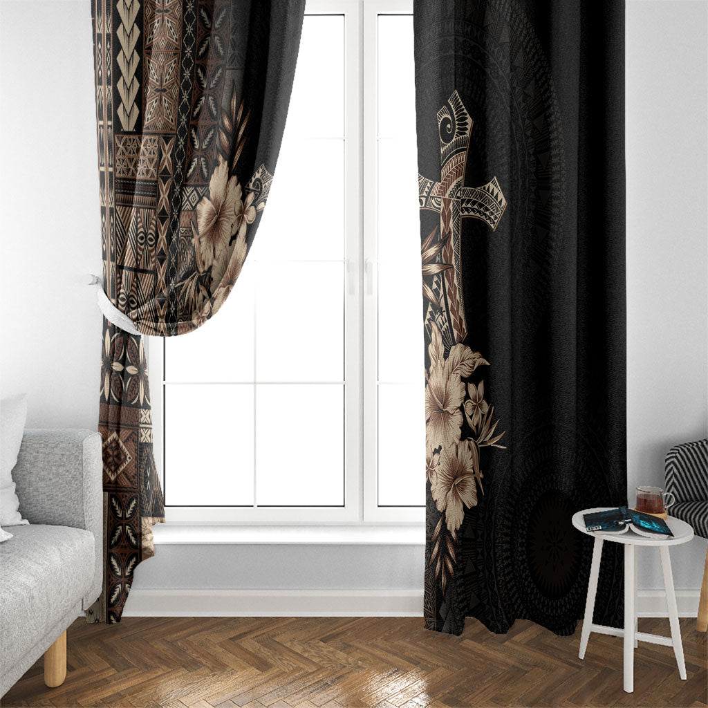 Samoa AIGA Mamanu Siapo Malu Motifs Window Curtain Black Ver LT7 - Polynesian Pride