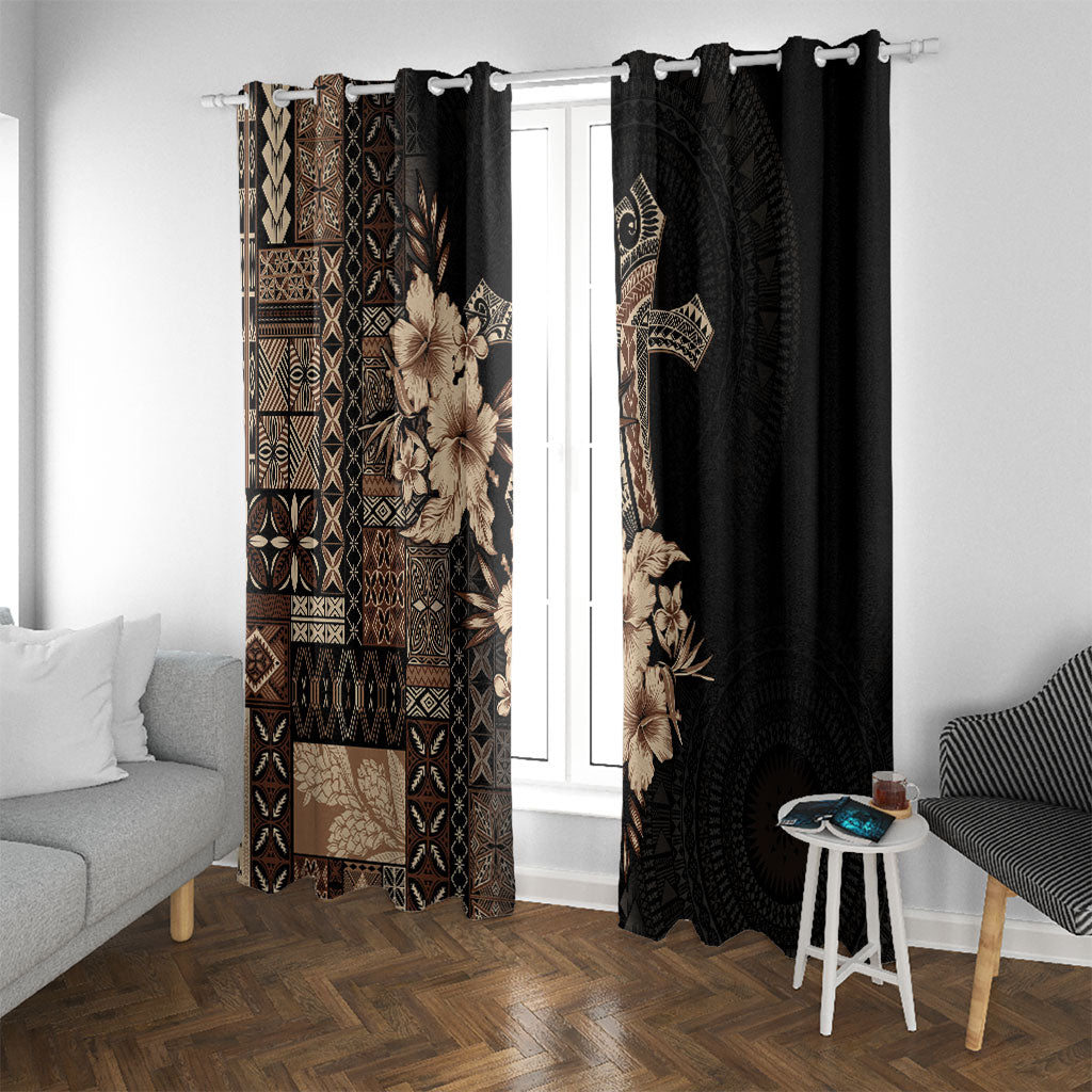 Samoa AIGA Mamanu Siapo Malu Motifs Window Curtain Black Ver LT7 With Grommets Black - Polynesian Pride