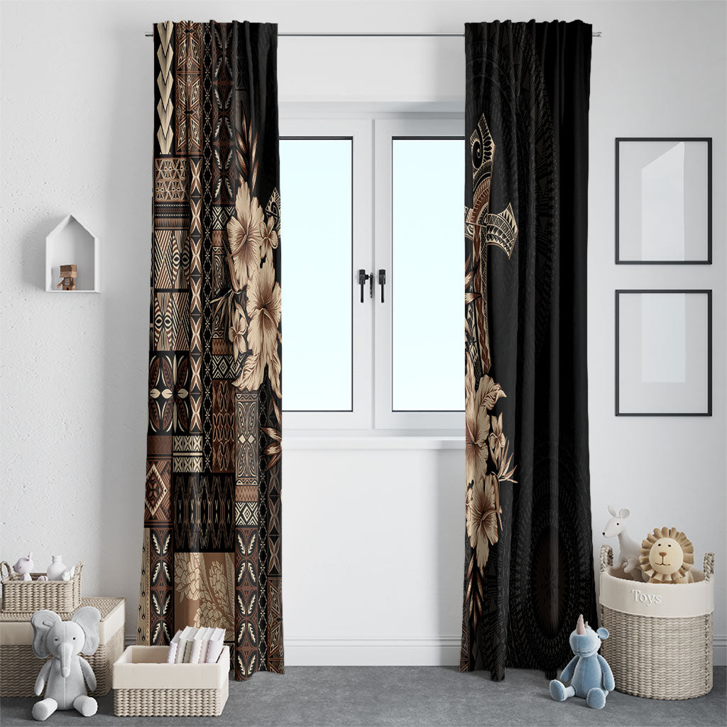 Samoa AIGA Mamanu Siapo Malu Motifs Window Curtain Black Ver LT7 - Polynesian Pride