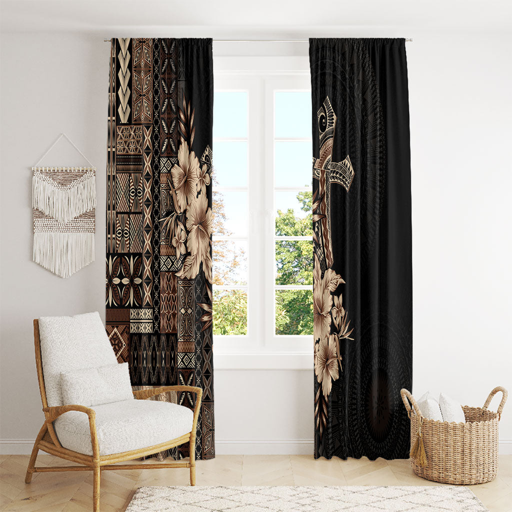 Samoa AIGA Mamanu Siapo Malu Motifs Window Curtain Black Ver LT7 - Polynesian Pride