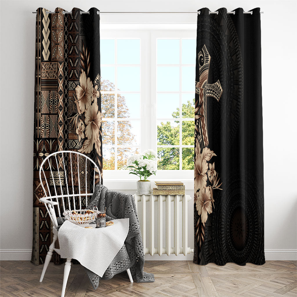 Samoa AIGA Mamanu Siapo Malu Motifs Window Curtain Black Ver LT7 - Polynesian Pride