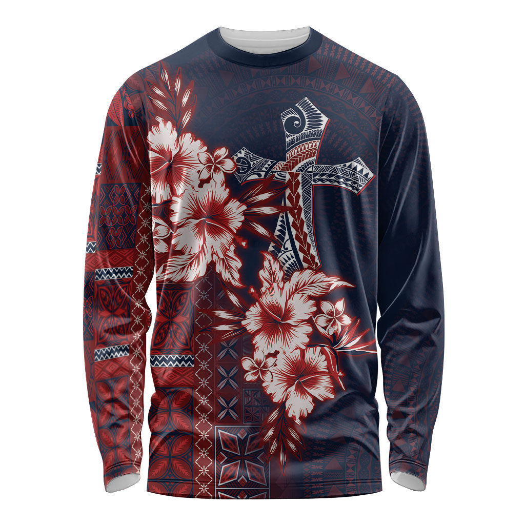 Samoa AIGA Mamanu Siapo Malu Motifs Long Sleeve Shirt Flag Color LT7 Unisex Navy Blue - Polynesian Pride