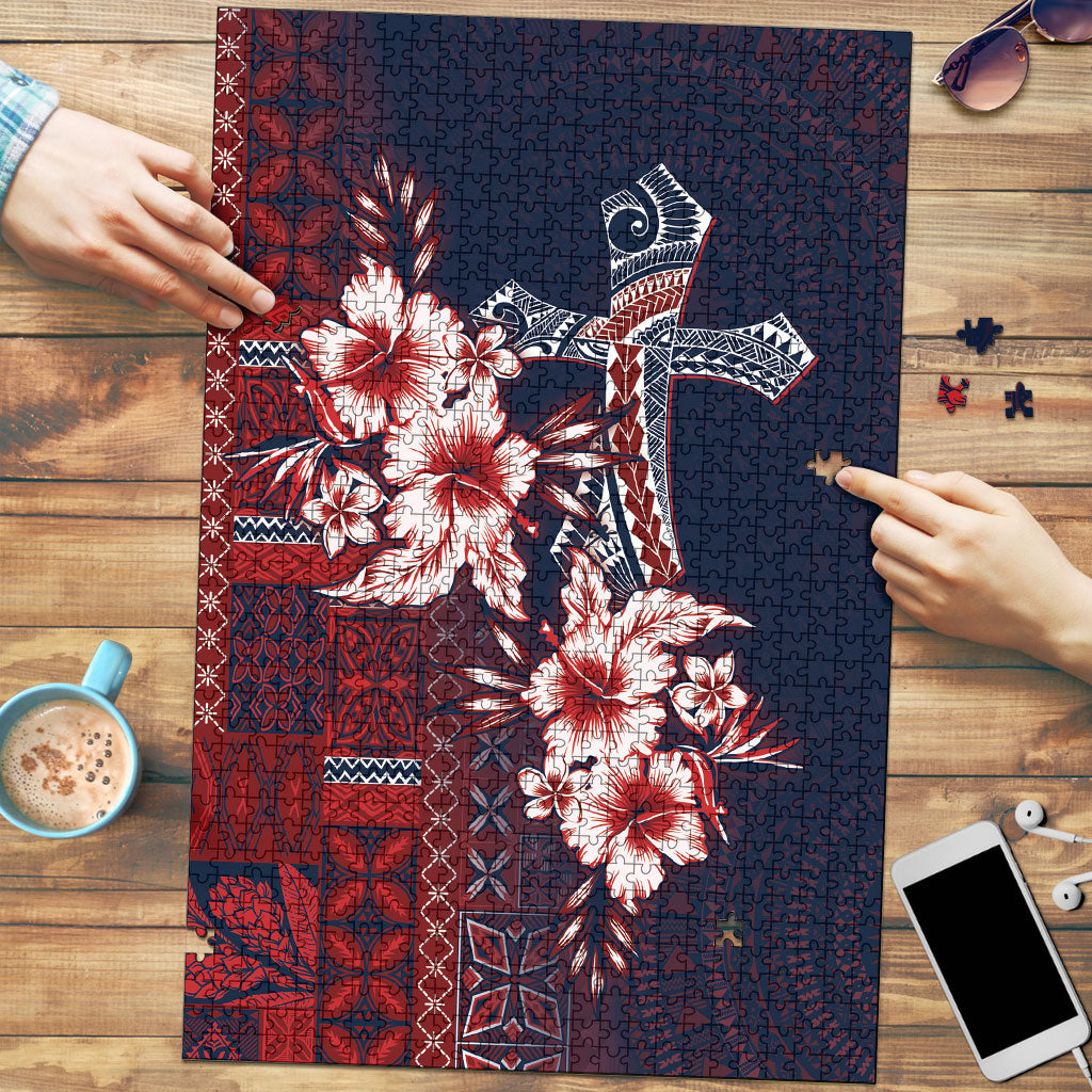 Samoa AIGA Mamanu Siapo Malu Motifs Puzzle Flag Color LT7 Navy Blue - Polynesian Pride