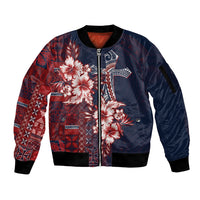 Samoa AIGA Mamanu Siapo Malu Motifs Sleeve Zip Bomber Jacket Flag Color LT7 Unisex Navy Blue - Polynesian Pride