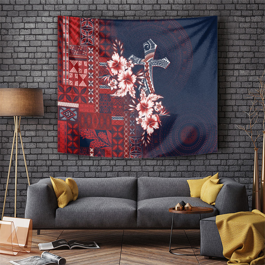 Samoa AIGA Mamanu Siapo Malu Motifs Tapestry Flag Color LT7 Navy Blue - Polynesian Pride