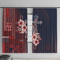 Samoa AIGA Mamanu Siapo Malu Motifs Window Curtain Flag Color LT7 With Hooks Navy Blue - Polynesian Pride