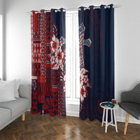 Samoa AIGA Mamanu Siapo Malu Motifs Window Curtain Flag Color LT7 With Grommets Navy Blue - Polynesian Pride