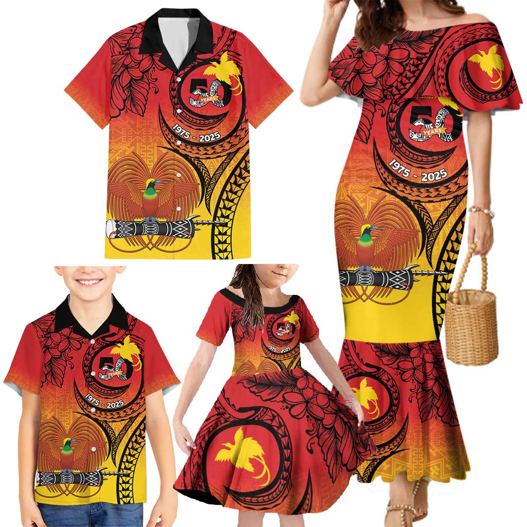 Papua New Guinea 50 Years Family Matching Mermaid Dress and Hawaiian Shirt Motuan Motifs