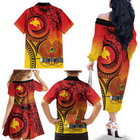 Papua New Guinea 50 Years Family Matching Off The Shoulder Long Sleeve Dress and Hawaiian Shirt Motuan Motifs