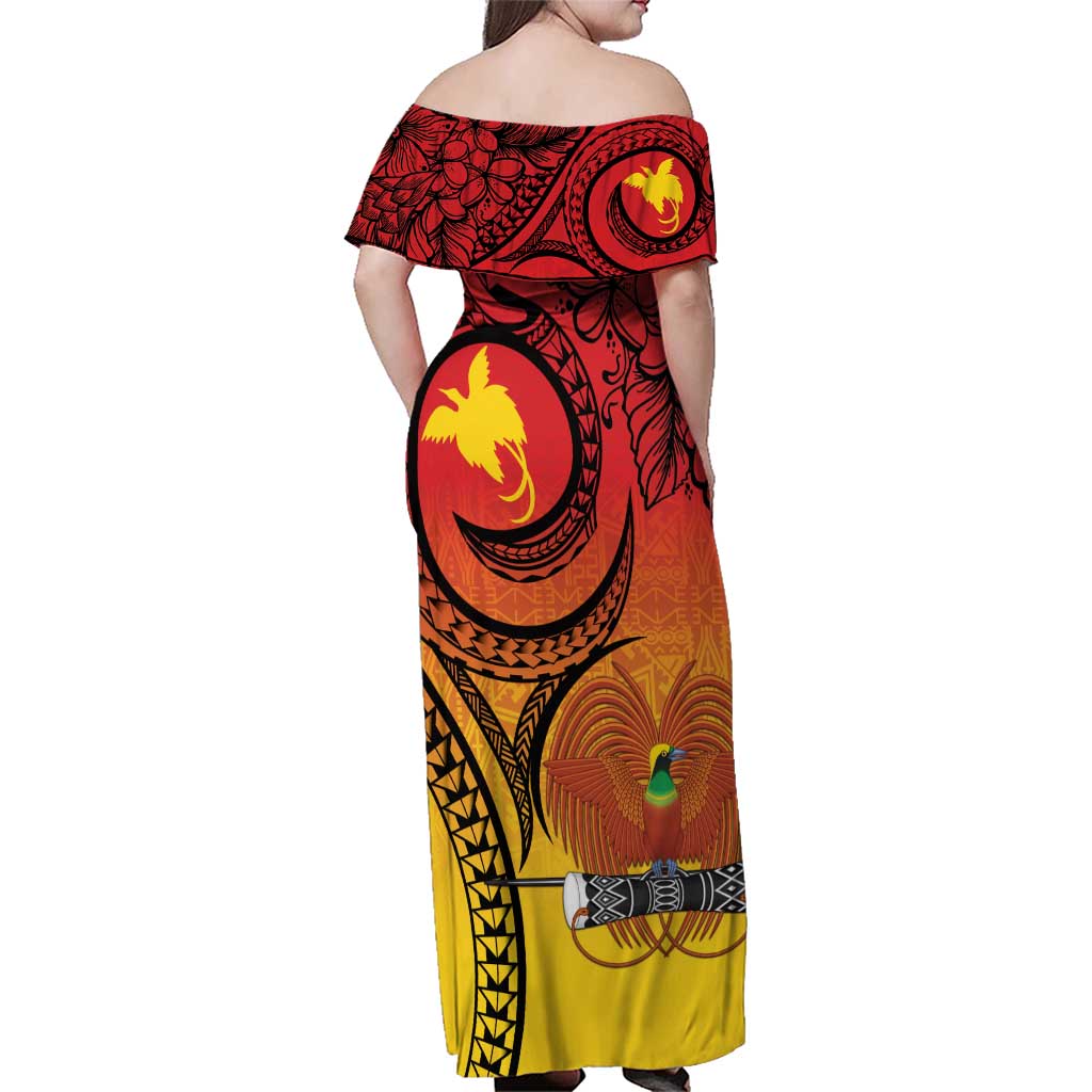 Papua New Guinea 50 Years Family Matching Off Shoulder Maxi Dress and Hawaiian Shirt Motuan Motifs