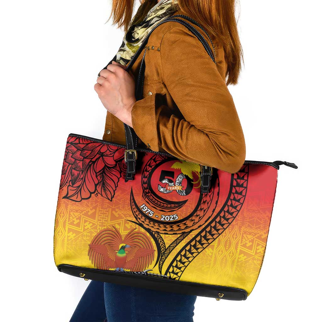 Papua New Guinea 50 Years Leather Tote Bag Motuan Motifs
