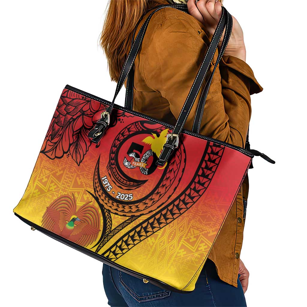 Papua New Guinea 50 Years Leather Tote Bag Motuan Motifs