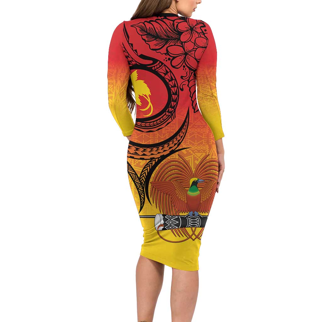 Papua New Guinea 50 Years Long Sleeve Bodycon Dress Motuan Motifs