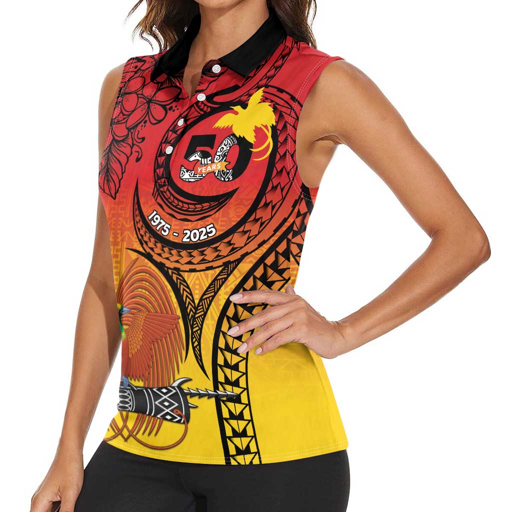 Papua New Guinea 50 Years Women Sleeveless Polo Shirt Motuan Motifs