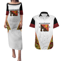 Personalized Papua New Guinea Couples Matching Puletasi and Hawaiian Shirt Hapi De bilong Indipendens PNG LT7 White - Polynesian Pride