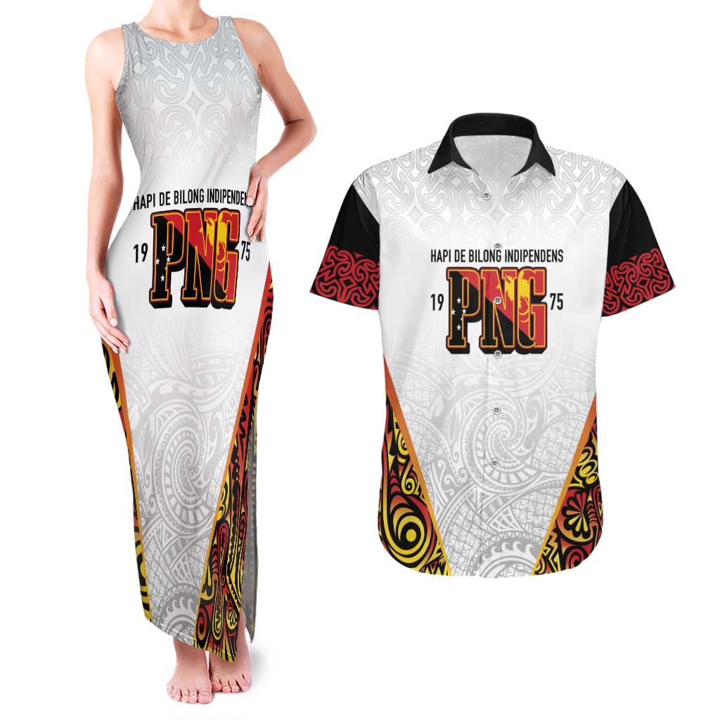 Personalized Papua New Guinea Couples Matching Tank Maxi Dress and Hawaiian Shirt Hapi De bilong Indipendens PNG LT7 White - Polynesian Pride