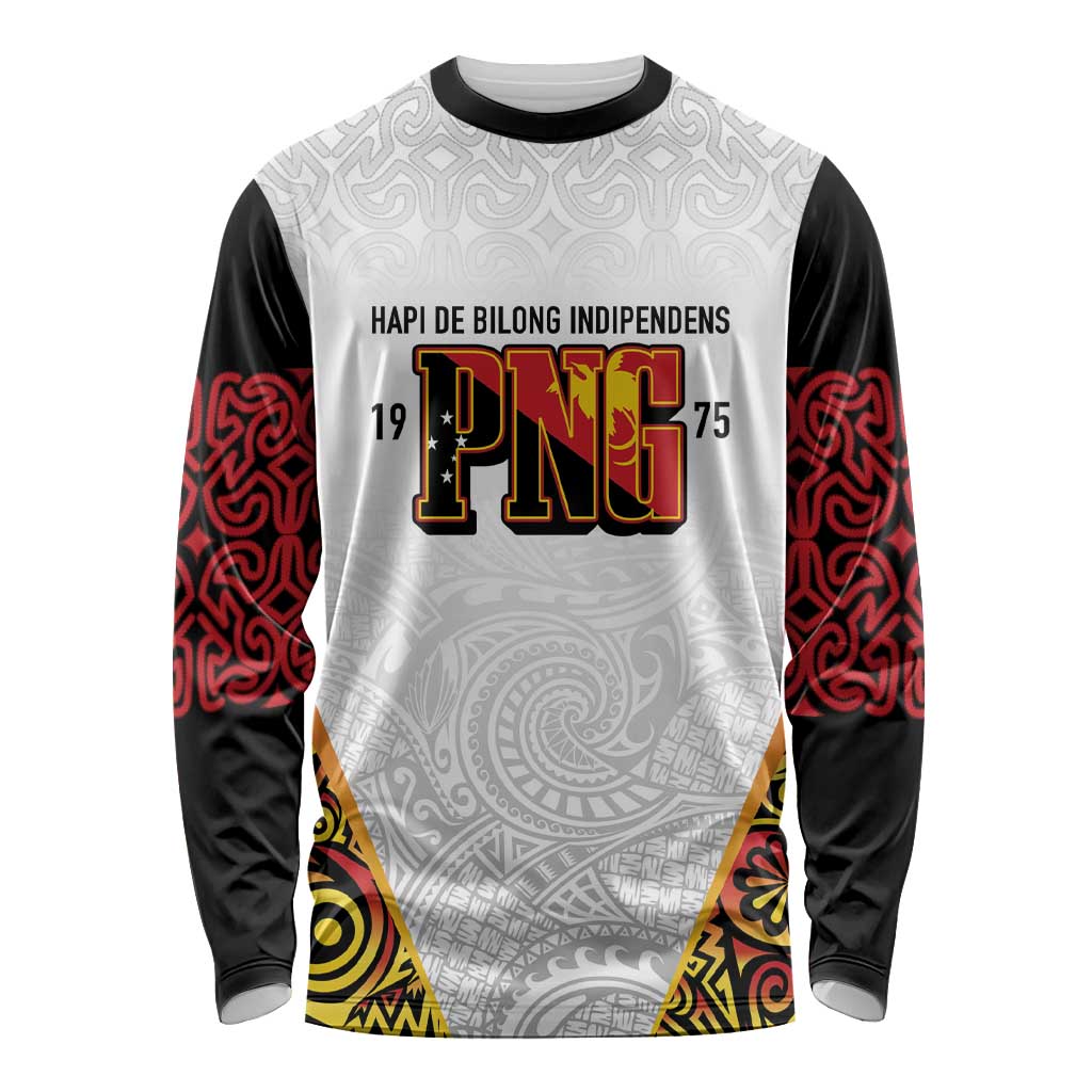 Personalized Papua New Guinea Long Sleeve Shirt Hapi De bilong Indipendens PNG LT7 Unisex White - Polynesian Pride