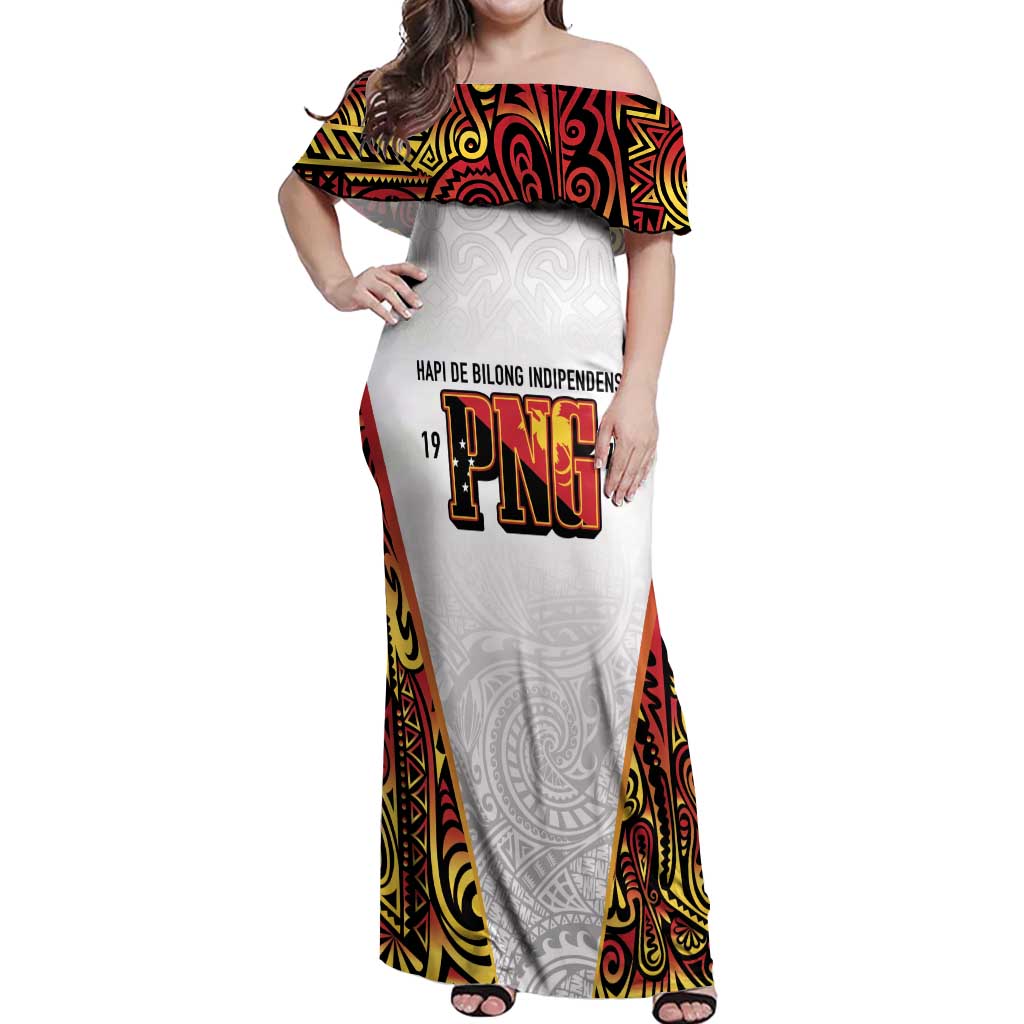 Personalized Papua New Guinea Off Shoulder Maxi Dress Hapi De bilong Indipendens PNG