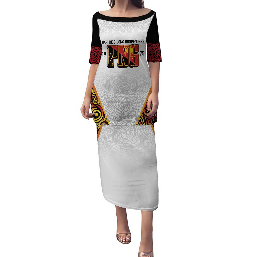 Personalized Papua New Guinea Puletasi Hapi De bilong Indipendens PNG LT7 Long Dress White - Polynesian Pride